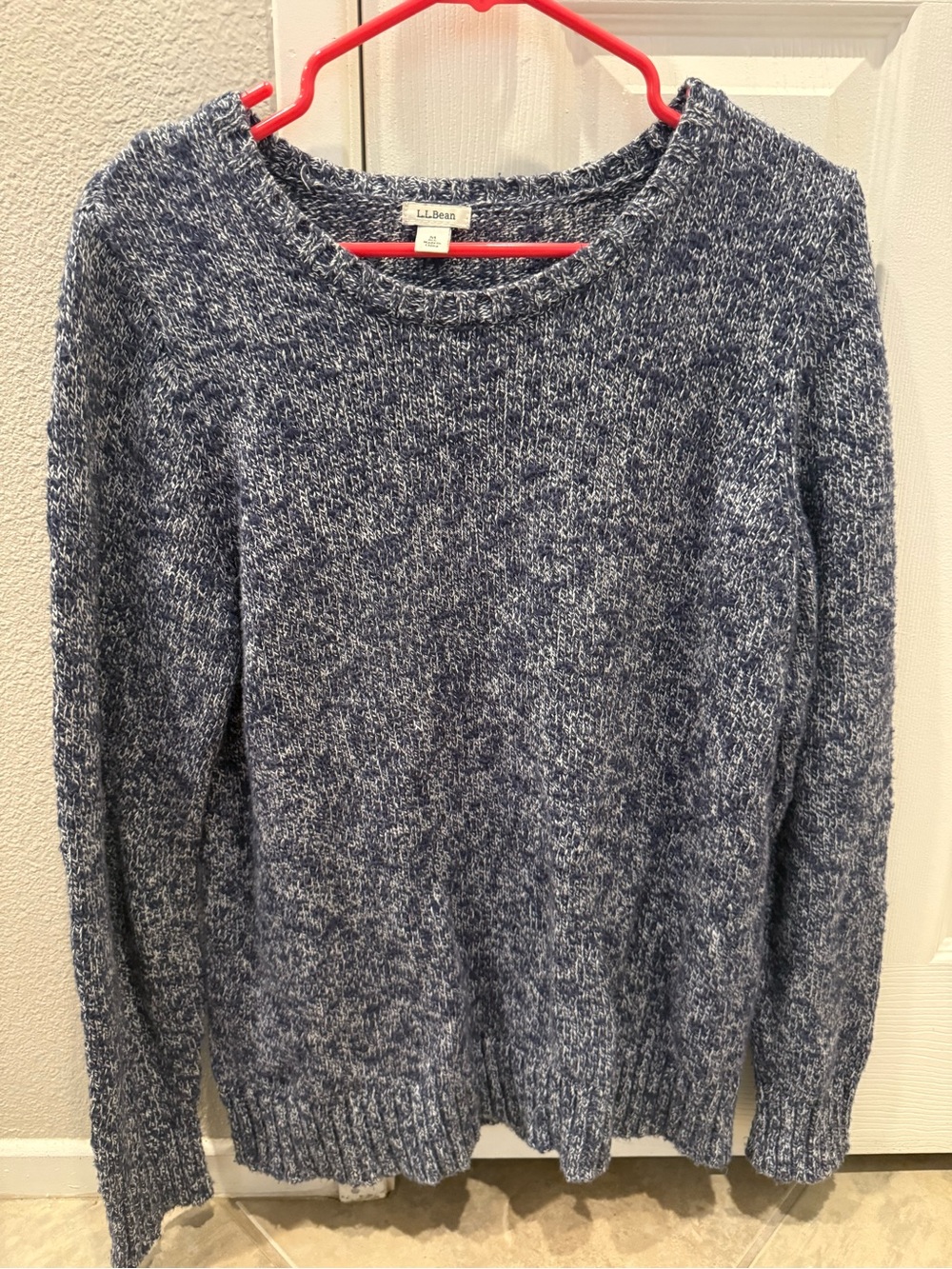 L.L. Bean Women's Navy and White Marled Crewneck Sweater